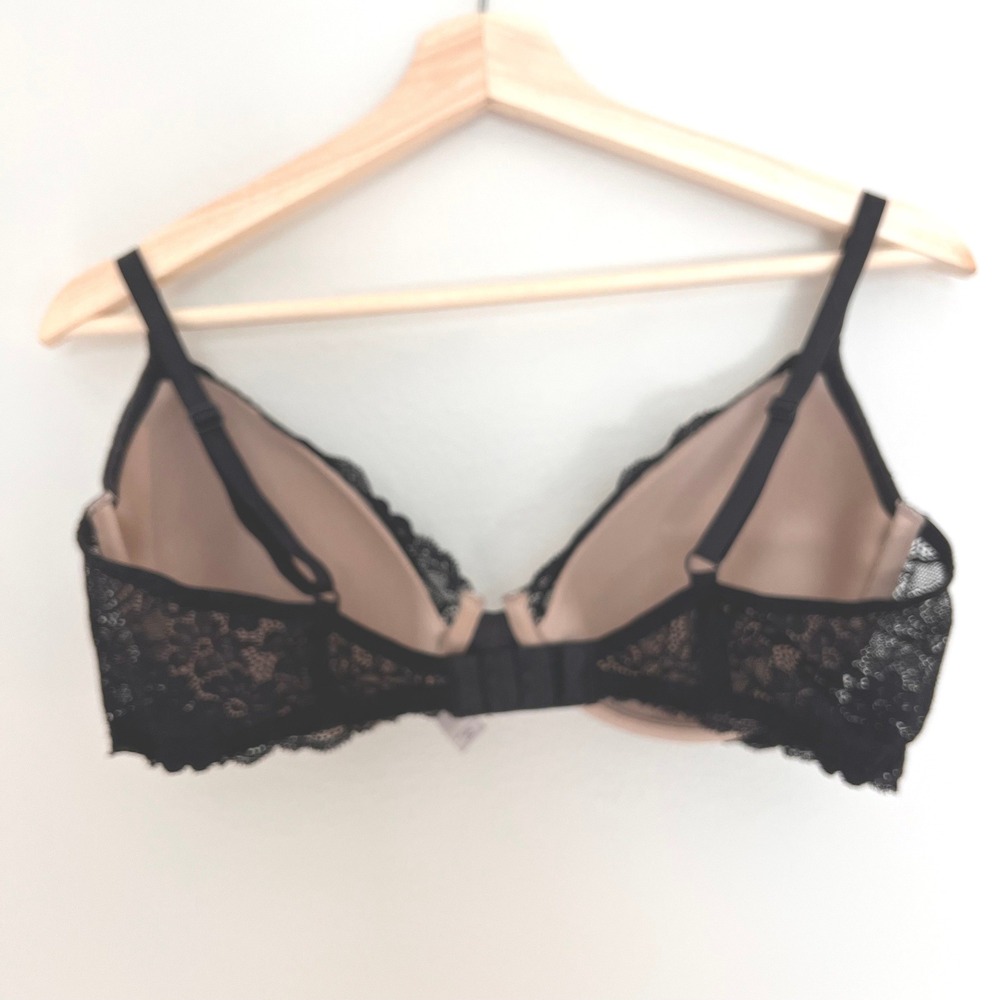 Victoria Secret Black Lace Demi Bra 38D IPEX Padded Underwire Floral Underwear - Picture 2 of 7